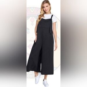 BLACK Textured Cropped Wide Leg Jumper Overall